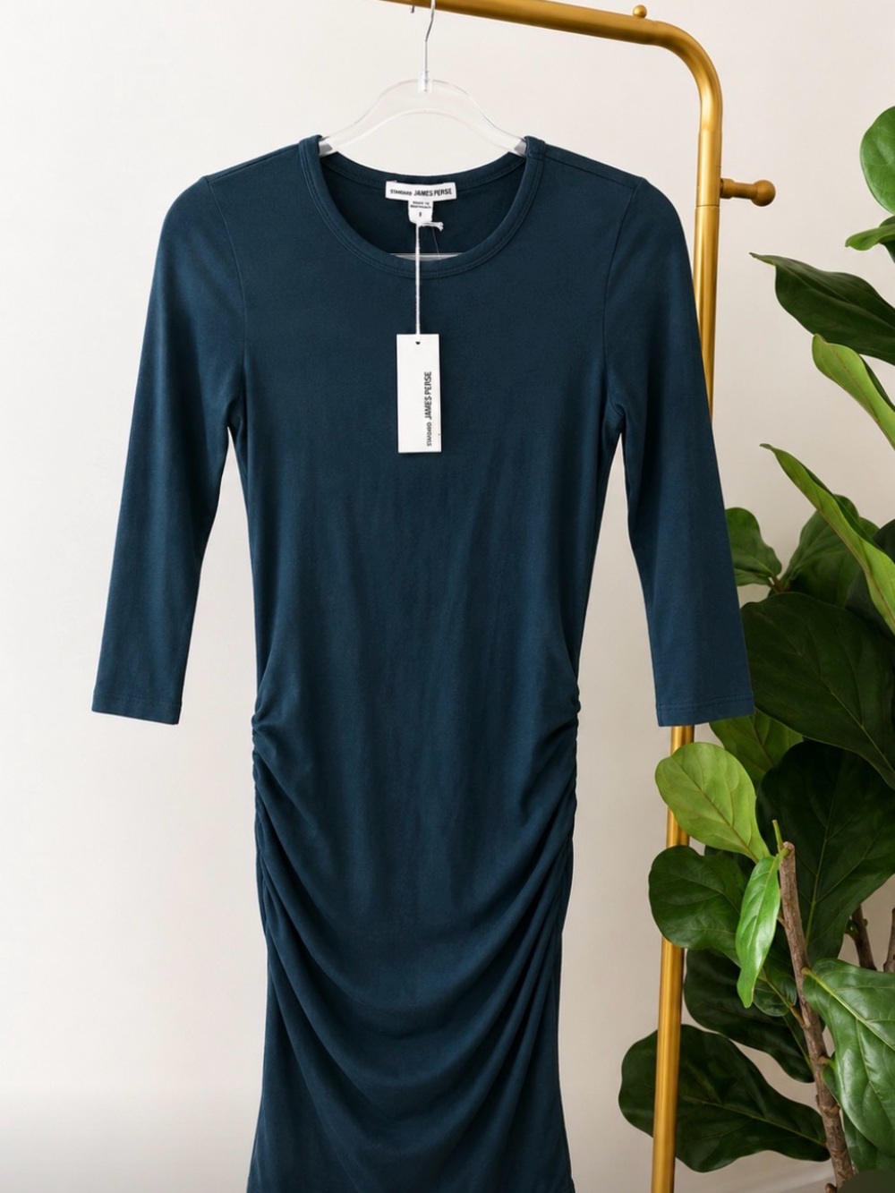 NWT James Perse Standard Dark Teal Ruched Dress | Size 1 (Small - Picture 2 of 3